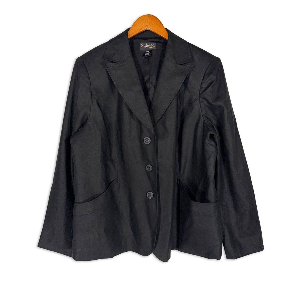 Style & Co Black Linen Blazer Size 18W Plus Size Lightweight Jacket Career Work